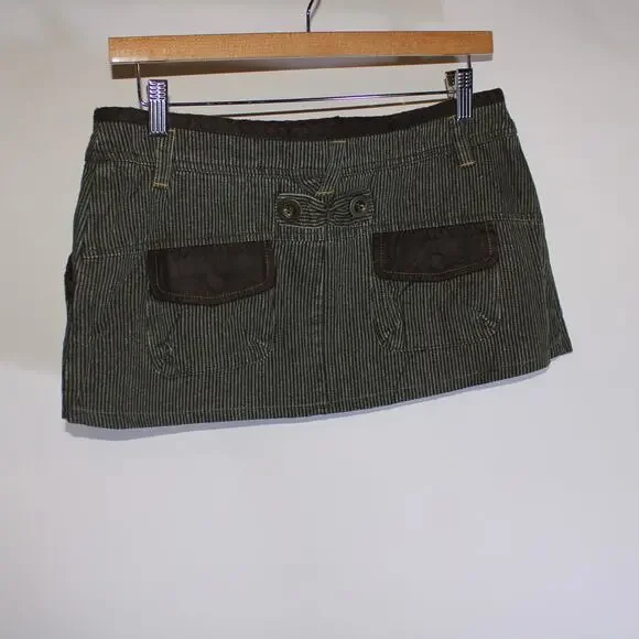 Y2K Gozo Brown Striped Steampunk Mini Skirt Size 2